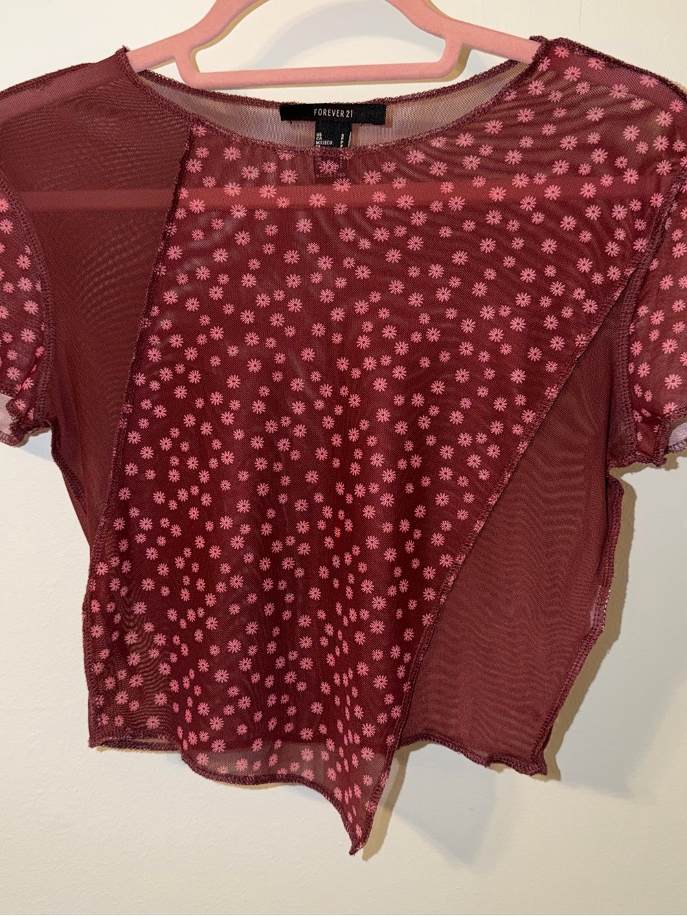 Forever 21 Women's Merlot Purple Reworked Ditsy Floral Mesh Top Shirt S